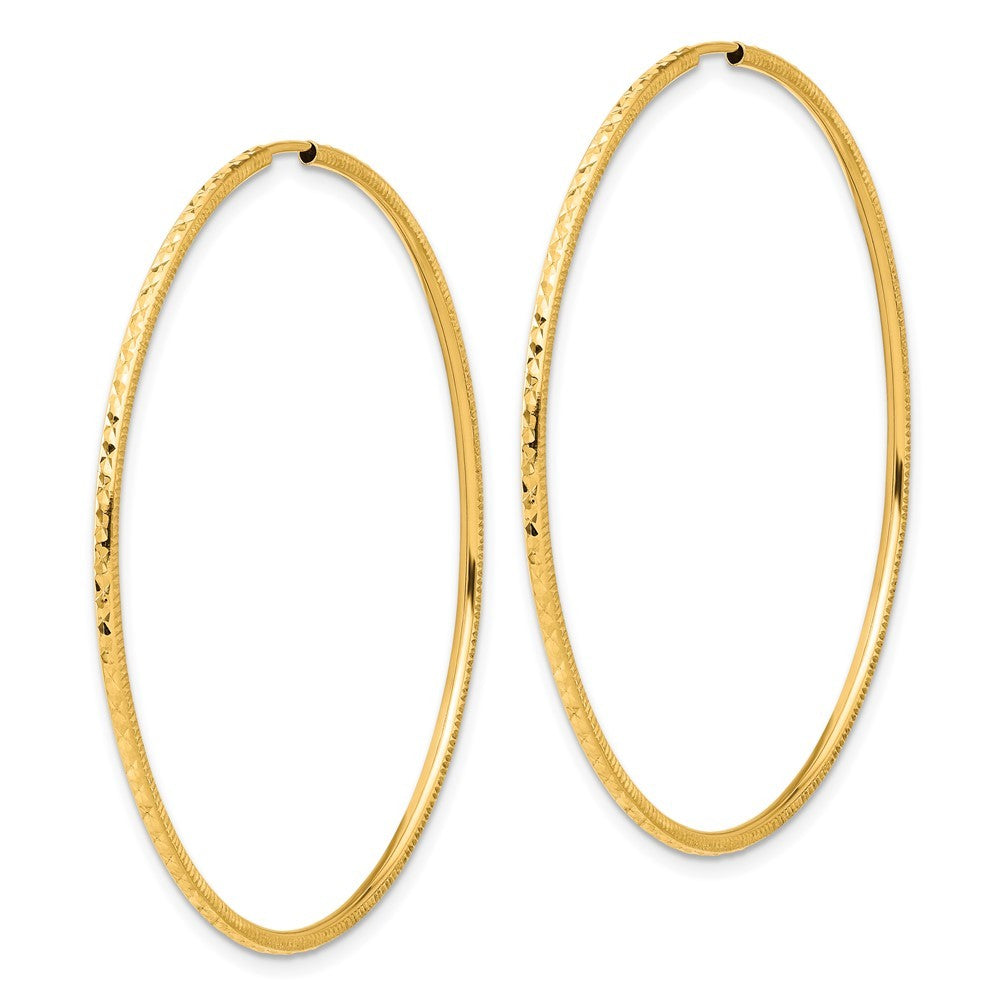 14k Yellow Gold Diamond-Cut 1.50mm Endless Hoop Earrings