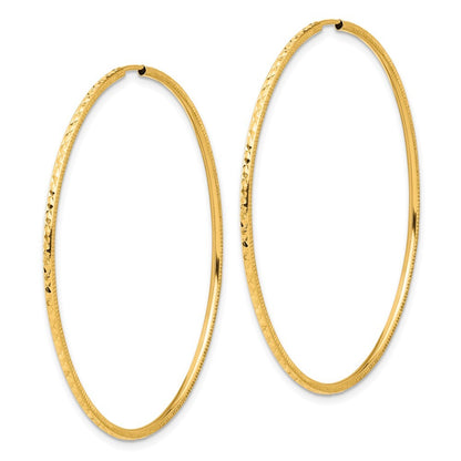 14k Yellow Gold Diamond-Cut 1.50mm Endless Hoop Earrings