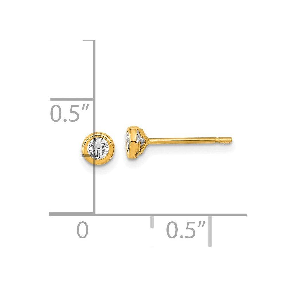 14k Yellow Gold Polished Circle Bezel Cubic Zirconia Stud Earrings
