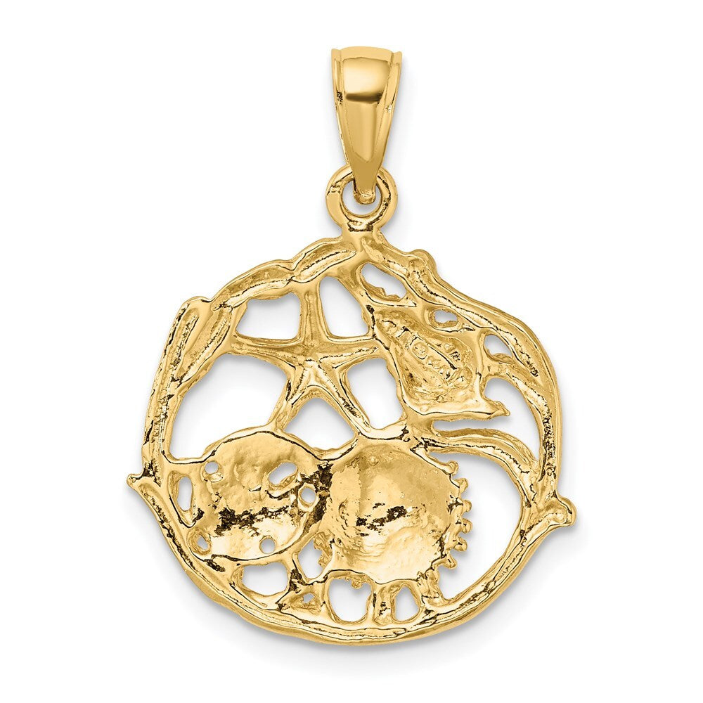14k Yellow Gold Shell Cluster In Circle Charm