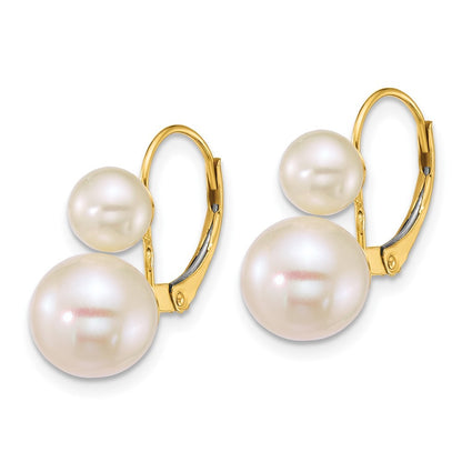 14k Yellow Gold Polished 6-9mm Freshwater Cultured 2-Pearl Leverback Earrings