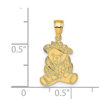 14k Yellow Gold Dressed Up Teddy Bear Charm Pendant