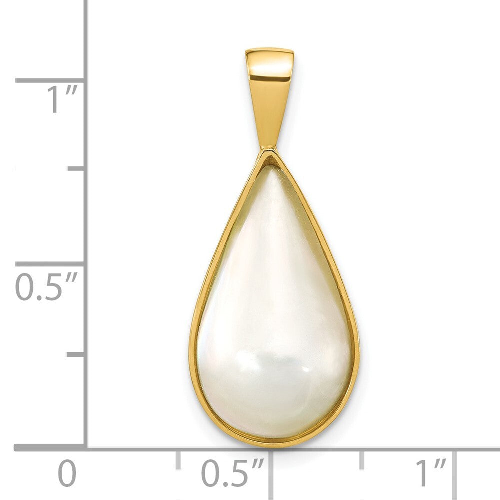14k Yellow Gold 10x18mm White Teardrop Saltwater Mabe Pearl Pendant for Women