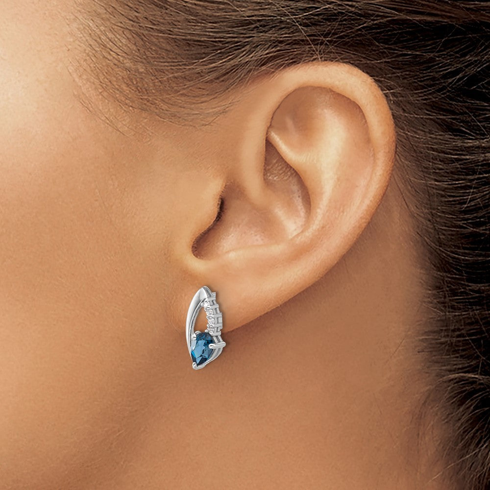 Sterling Silver Rhodium-plated London Blue Topaz and White CZ Post Earrings