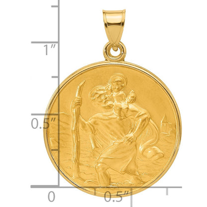 14k Yellow Gold Polished and Satin Solid St. Christopher Medal