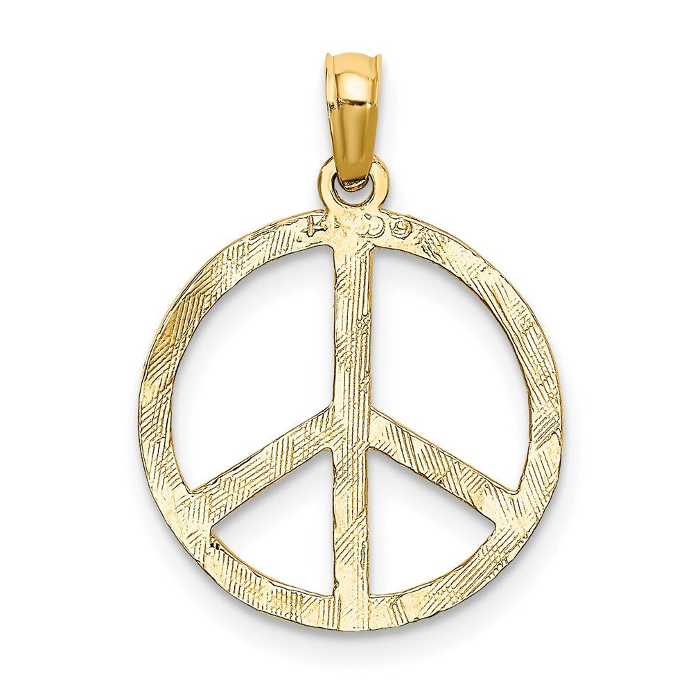 14k Yellow Gold Textured Peace Sign Pendant for Women