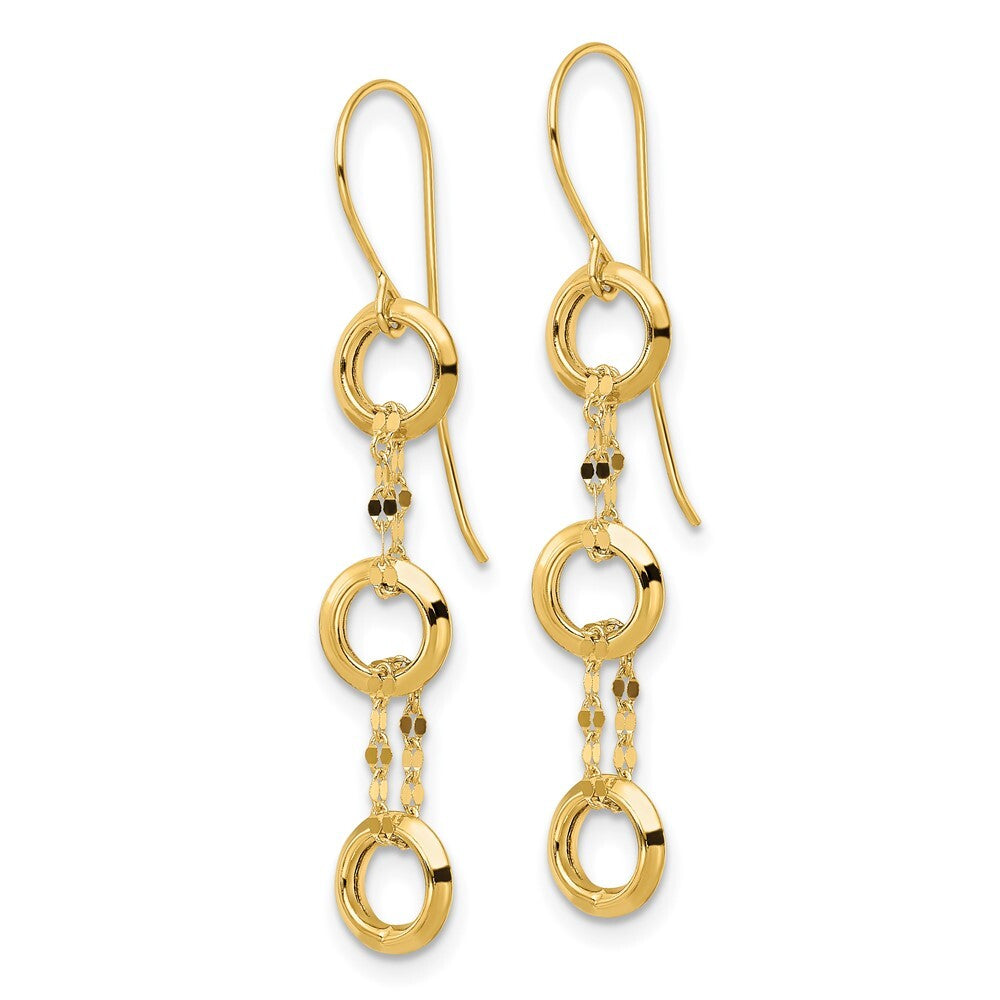 14k Yellow Gold Three Circle Dangle Earrings
