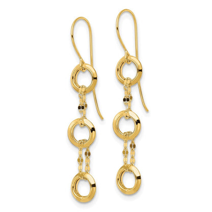 14k Yellow Gold Three Circle Dangle Earrings