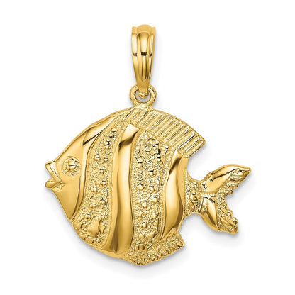 14k Yellow Gold Polished Engraved Fish Charm