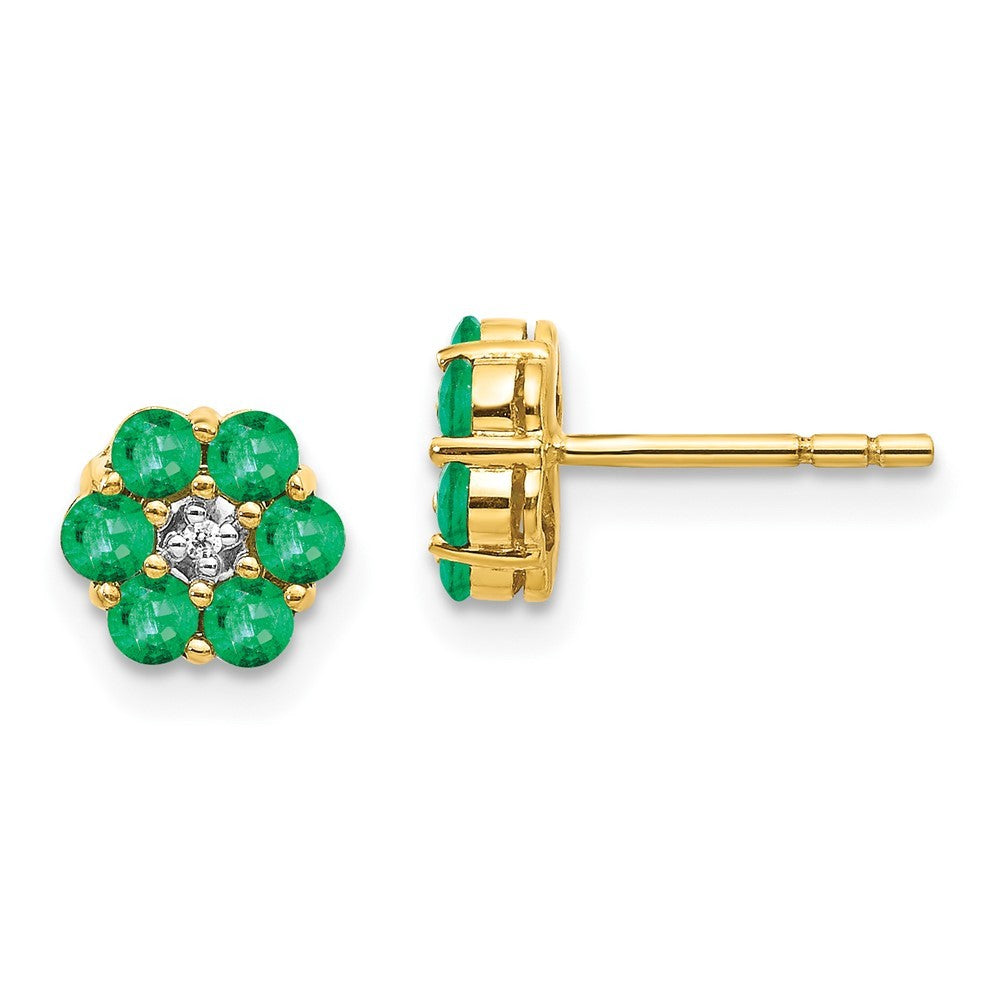 14k Yellow Gold and Rhodium Emerald and Diamond Earrings