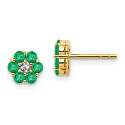 14k Yellow Gold and Rhodium Emerald and Diamond Earrings