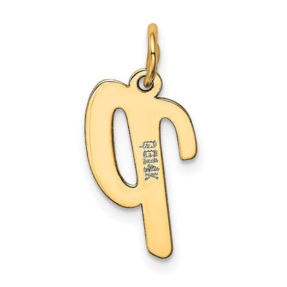 14k Yellow Gold Medium Script Letter P Initial Charm Pendant for Women