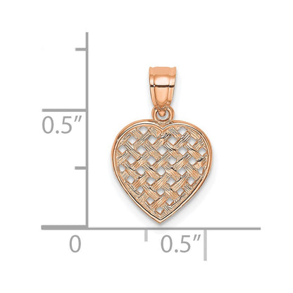 14K Rose Polished Cut-Out and Textured Woven Heart Charm Pendant