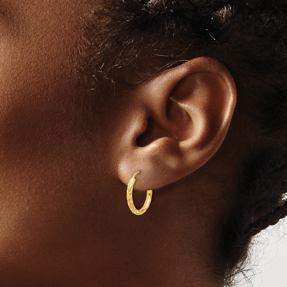 14k Yellow Gold Polished and Satin Diamond-Cut 2.00mm Endless Hoop Earrings