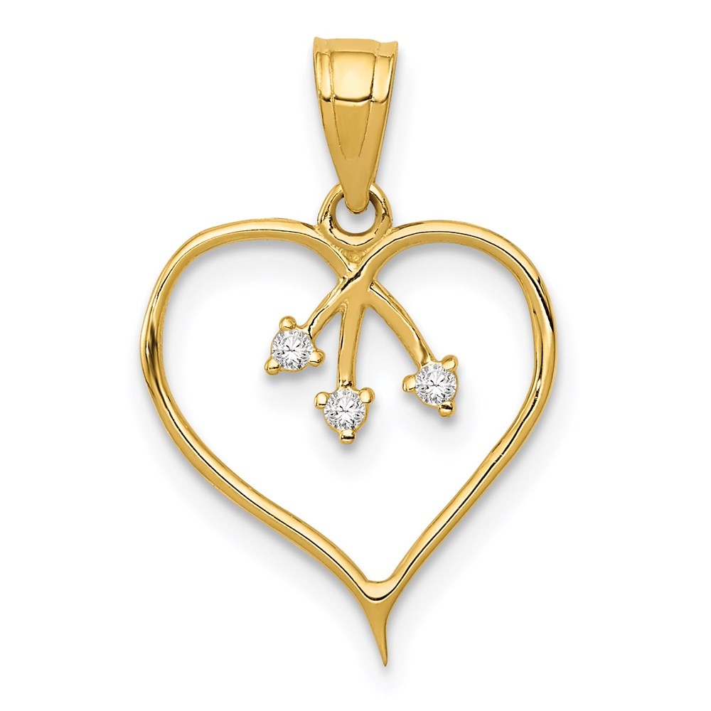 14k Yellow Gold 3-Cubic Zirconia Cut-out Heart Pendant