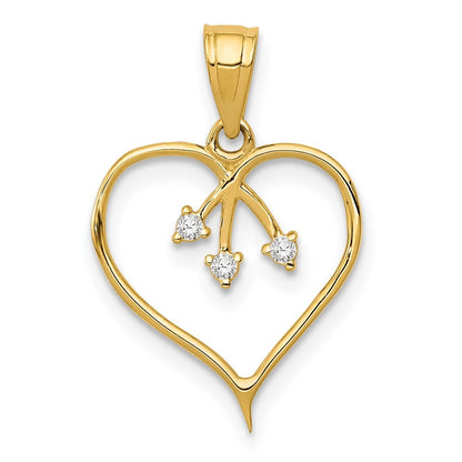 14k Yellow Gold 3-Cubic Zirconia Cut-out Heart Pendant