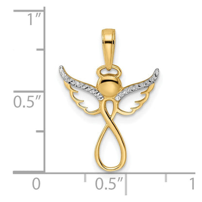 14k Yellow Gold w White Rhodium Diamond-Cut Infinity Angel Pendant
