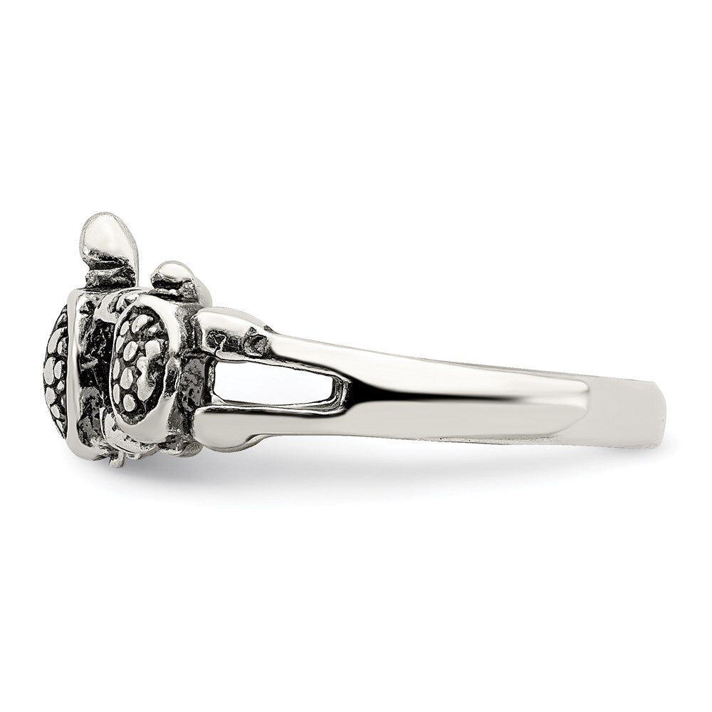 Sterling Silver Antiqued Turtle Ring Size 6