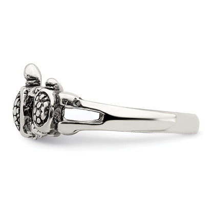 Sterling Silver Antiqued Turtle Ring Size 6