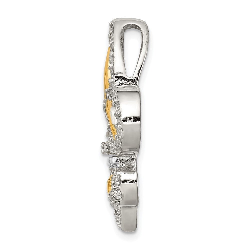 Sterling Silver Cubic Zirconia Fleur de Lis Flash Gold-Plated Chain Slide