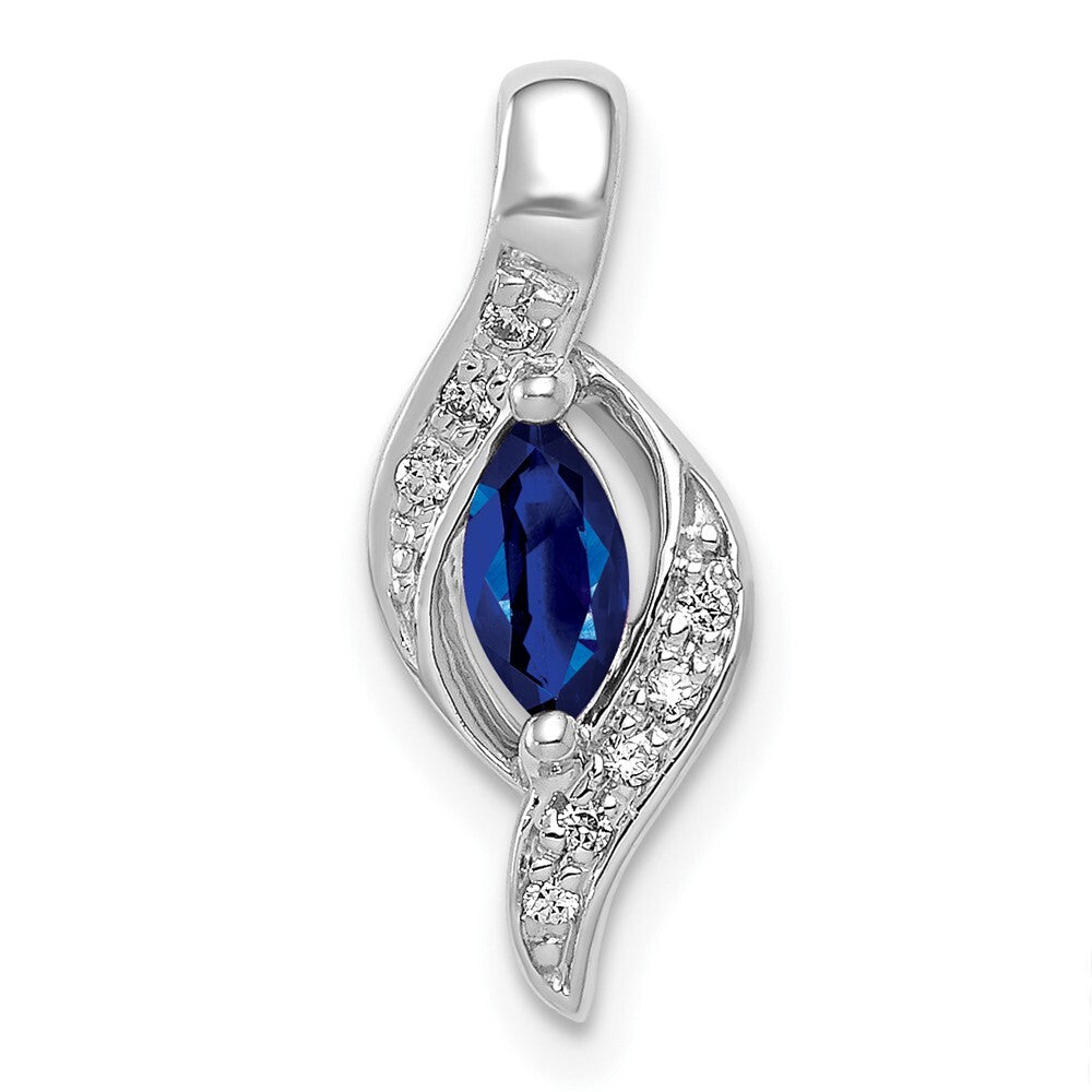 14k White Gold Diamond and Marquise .29 Sapphire Pendant for Women