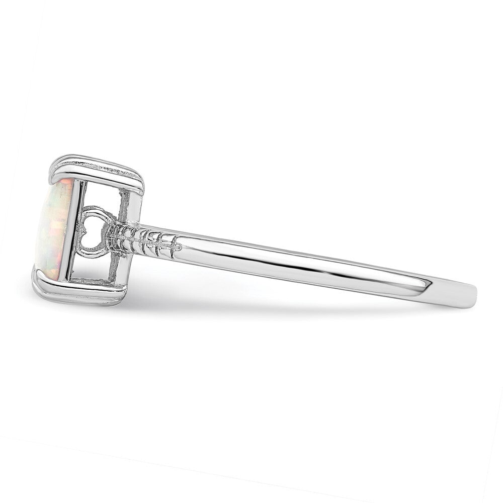 Sterling Silver Rhodium-plated Polished Square White Created Opal Ring Size 7
