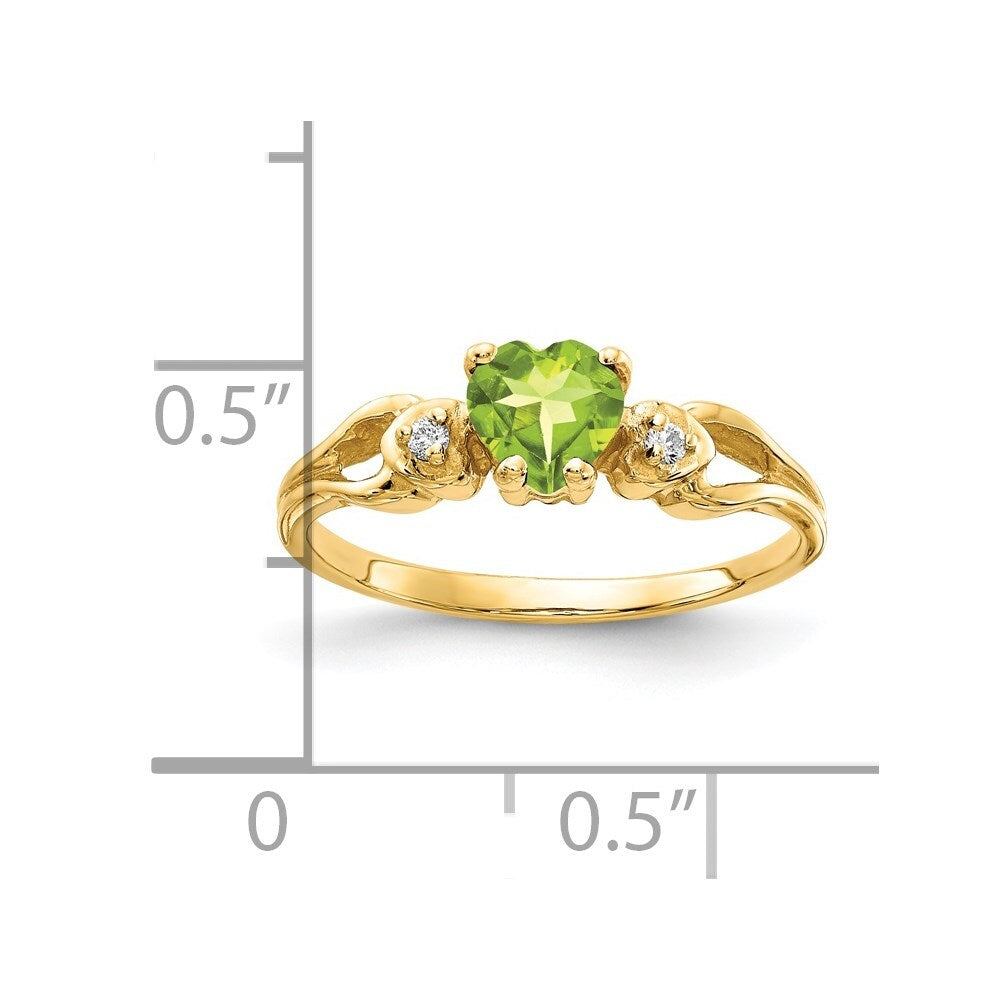 14K Yellow Gold 5mm Heart Peridot AA Diamond ring