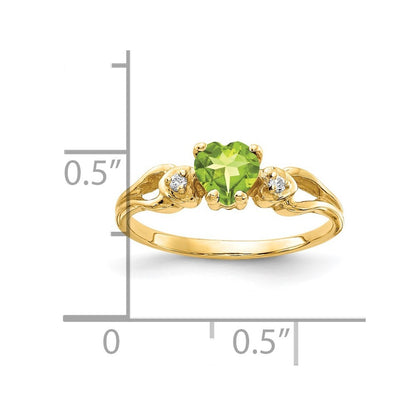14K Yellow Gold 5mm Heart Peridot AA Diamond ring