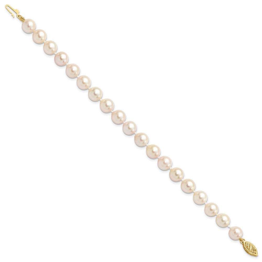 14k Yellow Gold 7-8mm White Round Akoya Saltwater Cultured Pearl 7 inch Bracelet