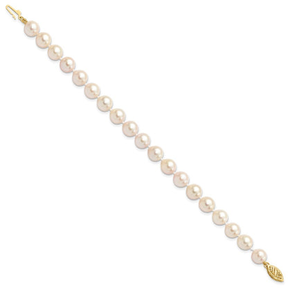 14k Yellow Gold 7-8mm White Round Akoya Saltwater Cultured Pearl 7 inch Bracelet