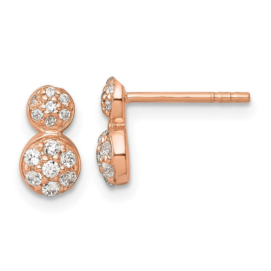 Sterling Silver Rose Gold-plated Polished Fancy CZ Two Circles Earrings