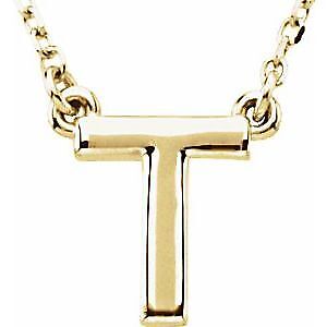 14k Yellow Gold Block Initial T Pendant Necklace 16" for Women