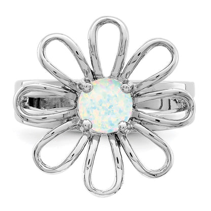 Sterling Silver Rhodium-plated lab Created Opal Flower Ring Size 7