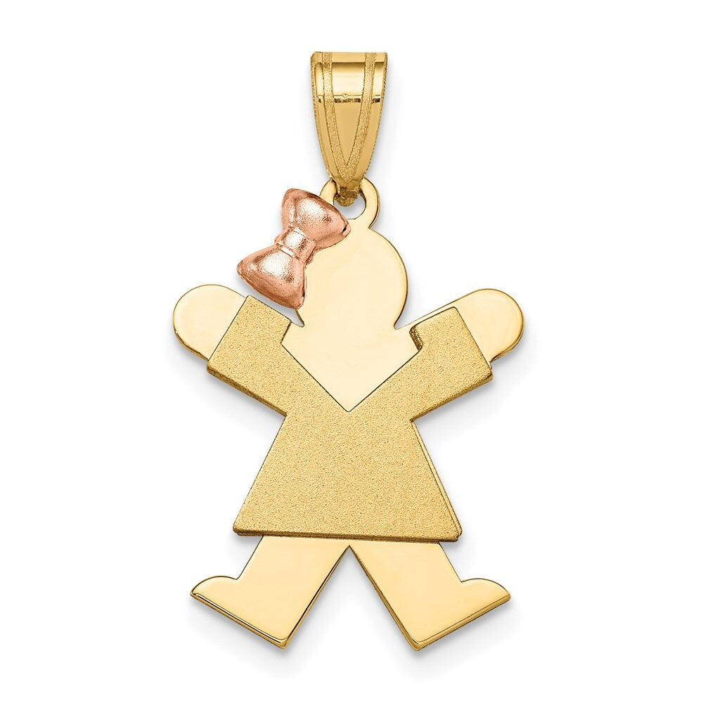 14k Two-tone Gold Small Girl with Bow on Left Engravable Charm Pendant
