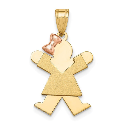 14k Two-tone Gold Small Girl with Bow on Left Engravable Charm Pendant