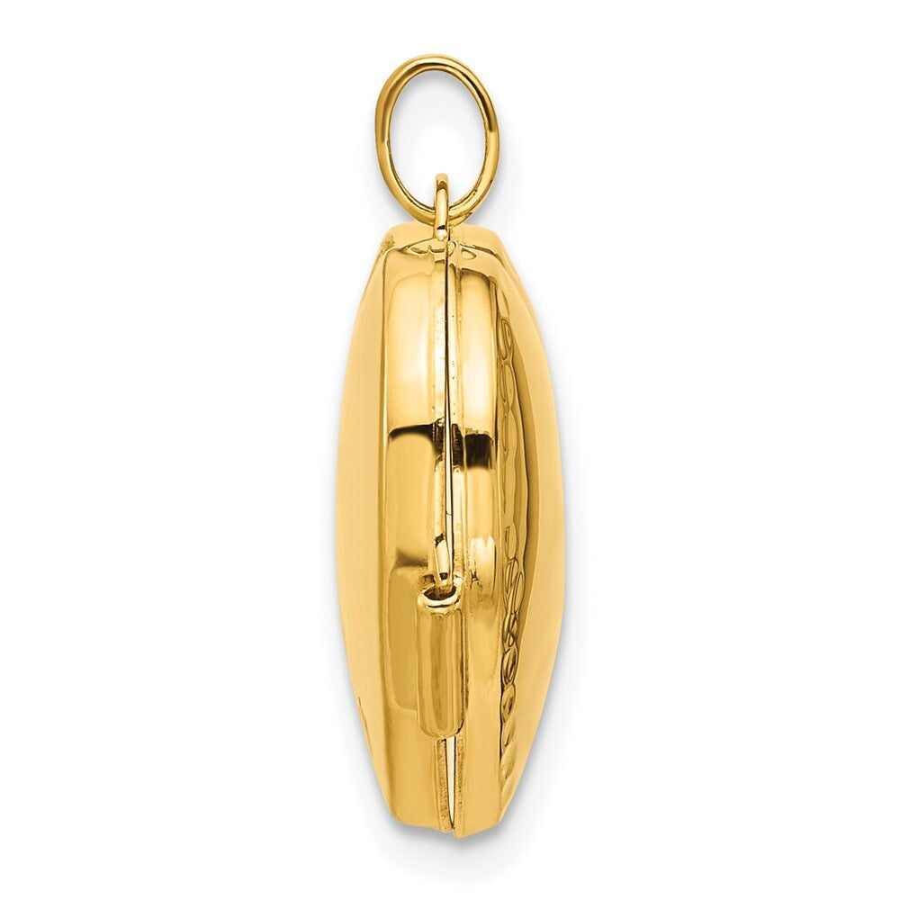 14k Yellow Gold White Rhodium Polished Textured Diamond 15mm Heart Locket