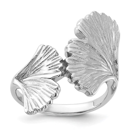 Sterling Silver Rhodium-Plated Polished Ginkgo Leaf Ring Size 8