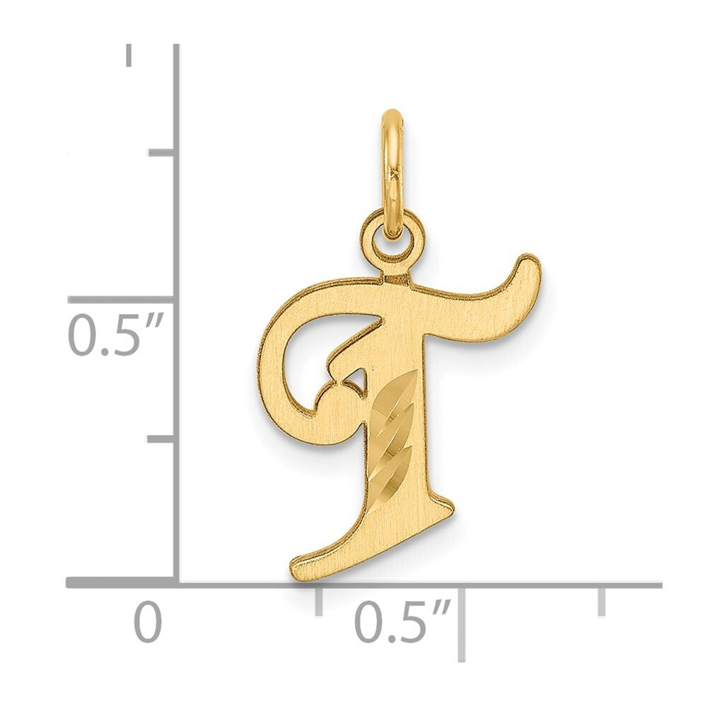 14k Yellow Gold Diamond-cut Letter T Initial Charm Pendant for Women