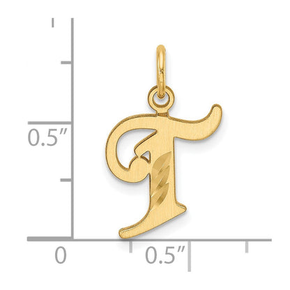 14k Yellow Gold Diamond-cut Letter T Initial Charm Pendant for Women