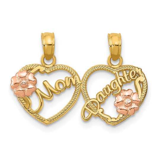 14k Two-tone Gold MOM - DAUGHTER Break-apart Hearts Pendant