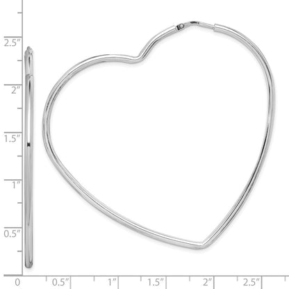 Sterling Silver Rhodium-Plated 2mm Heart Hoop Earrings