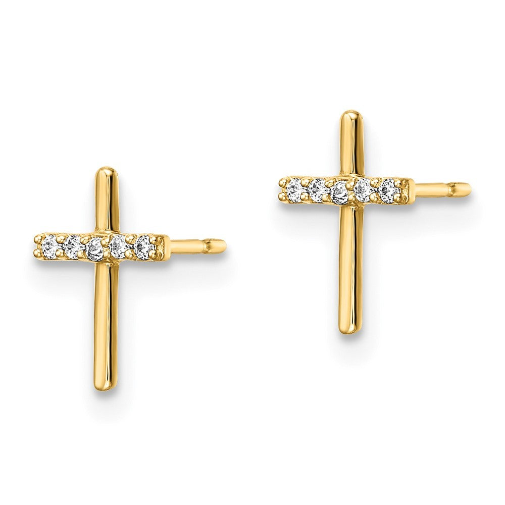14k Yellow Gold CZ Cross Earrings