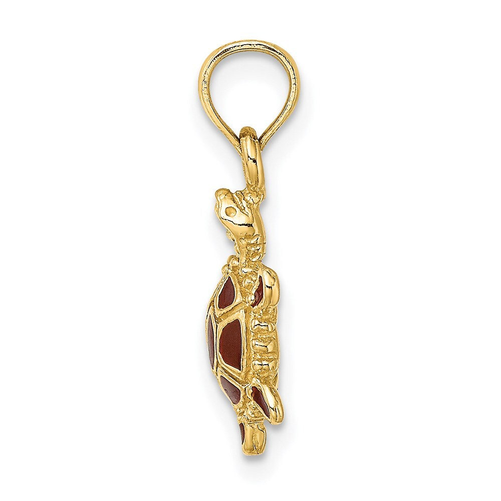 14k Yellow Gold 3D Brown Enamel Tortoise Charm Pendant for Women