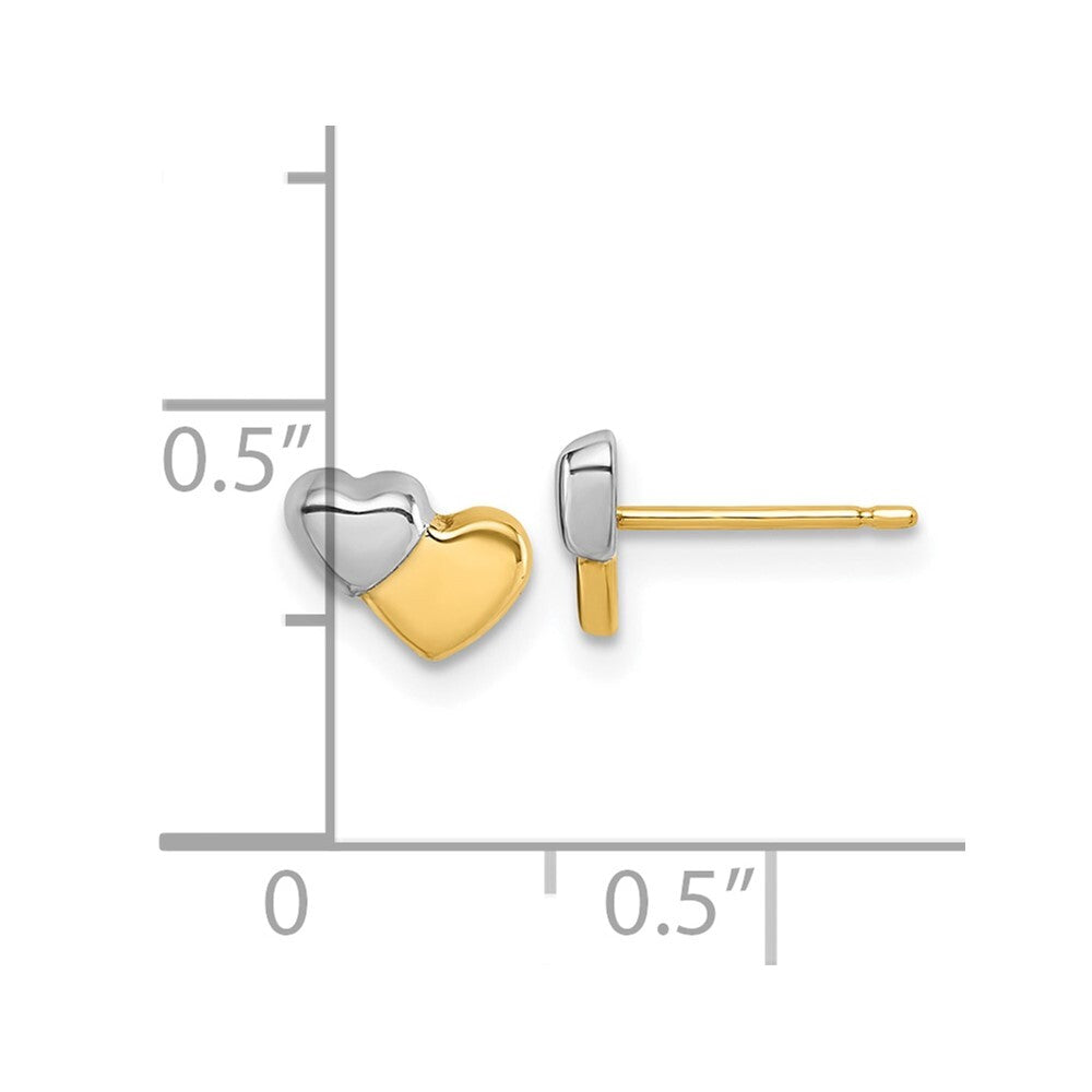 14k Yellow Gold with Rhodium Polished Double Heart Stud Earrings Gift for Women