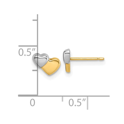 14k Yellow Gold with Rhodium Polished Double Heart Stud Earrings Gift for Women
