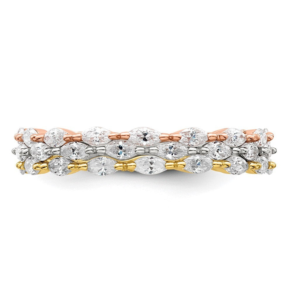Sterling Silver Rose & Gold-tone Marquise CZ Eternity 3 Ring Set Size 8