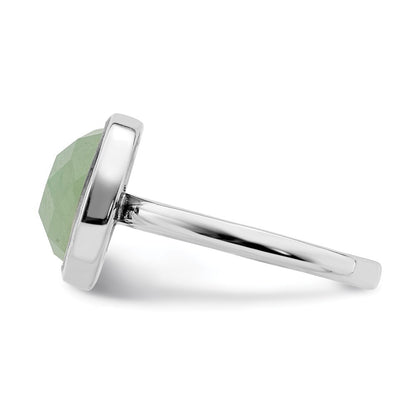 Sterling Silver Rhodium Plated Green Cubic Zirconia Ring Size 7