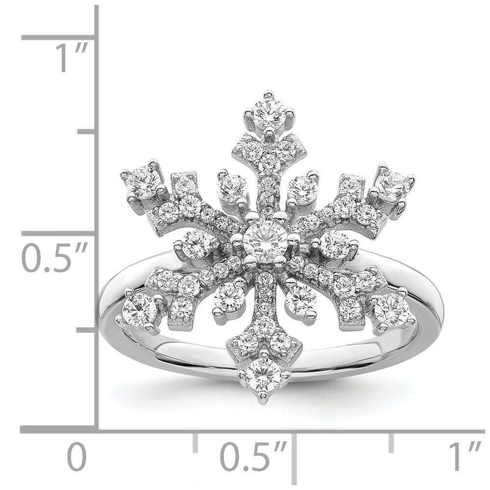 Sterling Silver Rhodium-plated CZ Snowflake Ring Size 7