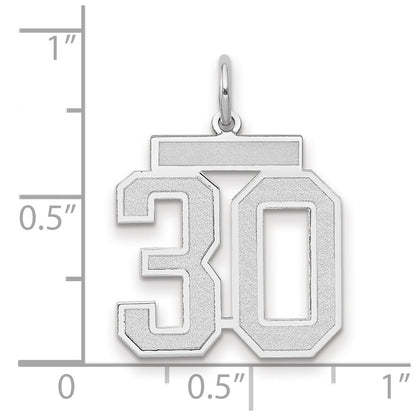 14k White Gold Medium Satin Number 30 Charm Pendant