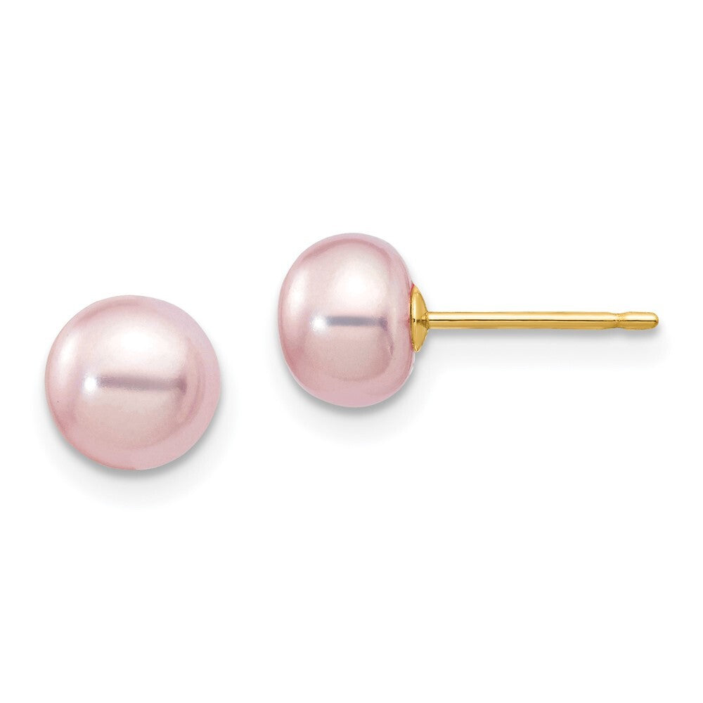 14k Yellow Gold 6-7mm Purple Button Freshwater Cultured Pearl Stud Earrings